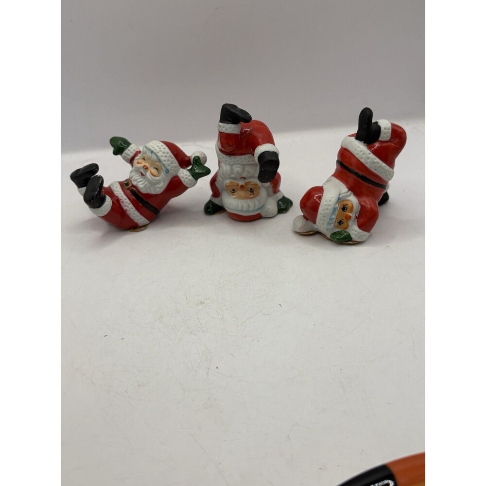 Vintage J.S.N.Y Taiwan Figurines Tumbling Santa Claus Set of 3 Christmas